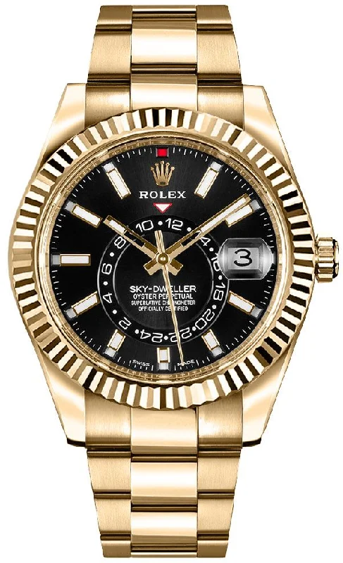 Rolex Yellow Gold Sky-Dweller Watch - Black Index Dial - Oyster Bracelet (Ref# 326938)